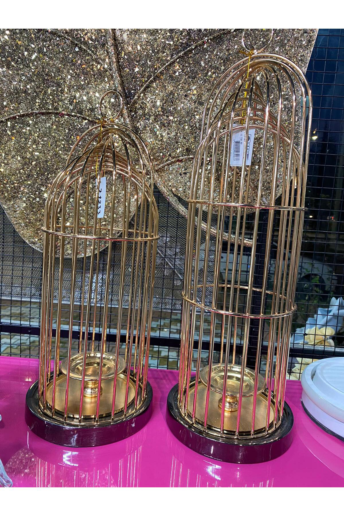 Elif Aksesuar İkili Set Milano Metal Kafes Mumluk 44*16-51*16Cm