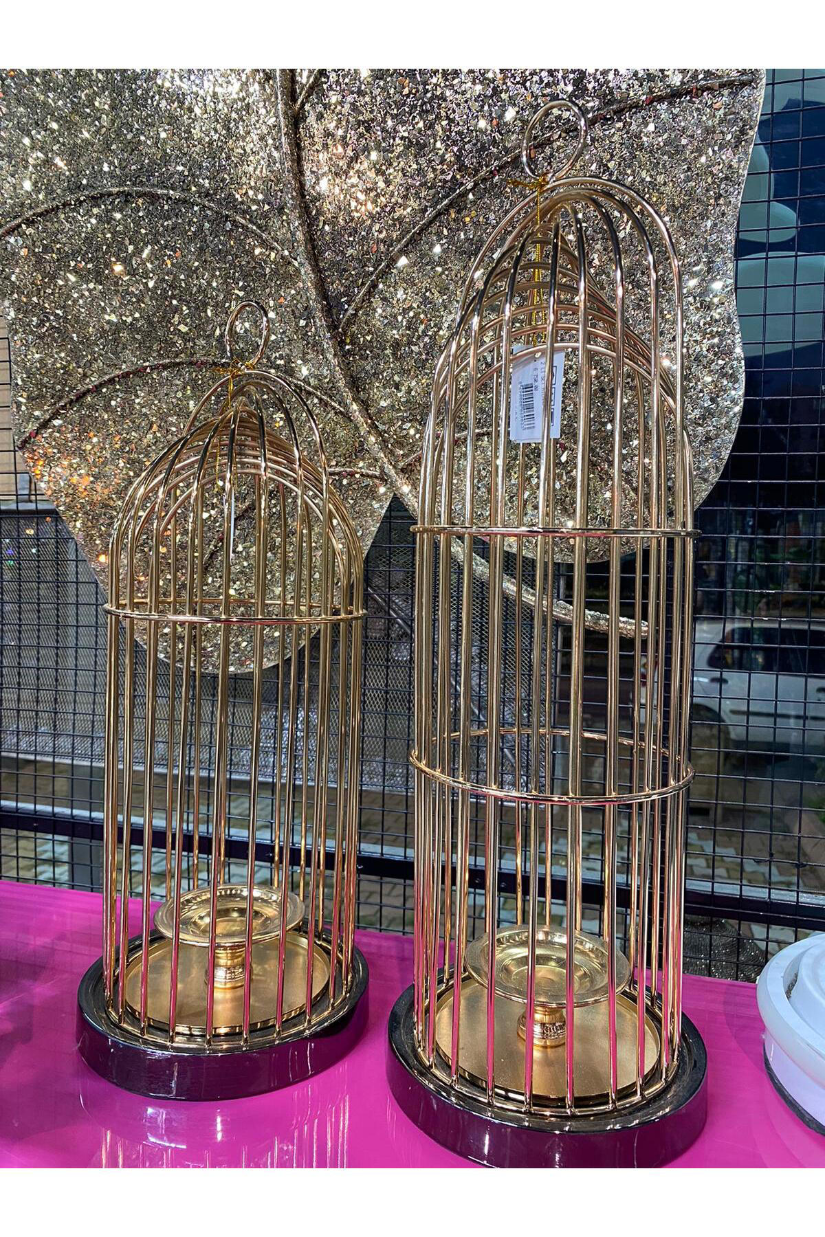 Elif Aksesuar İkili Set Milano Metal Kafes Mumluk 44*16-51*16Cm