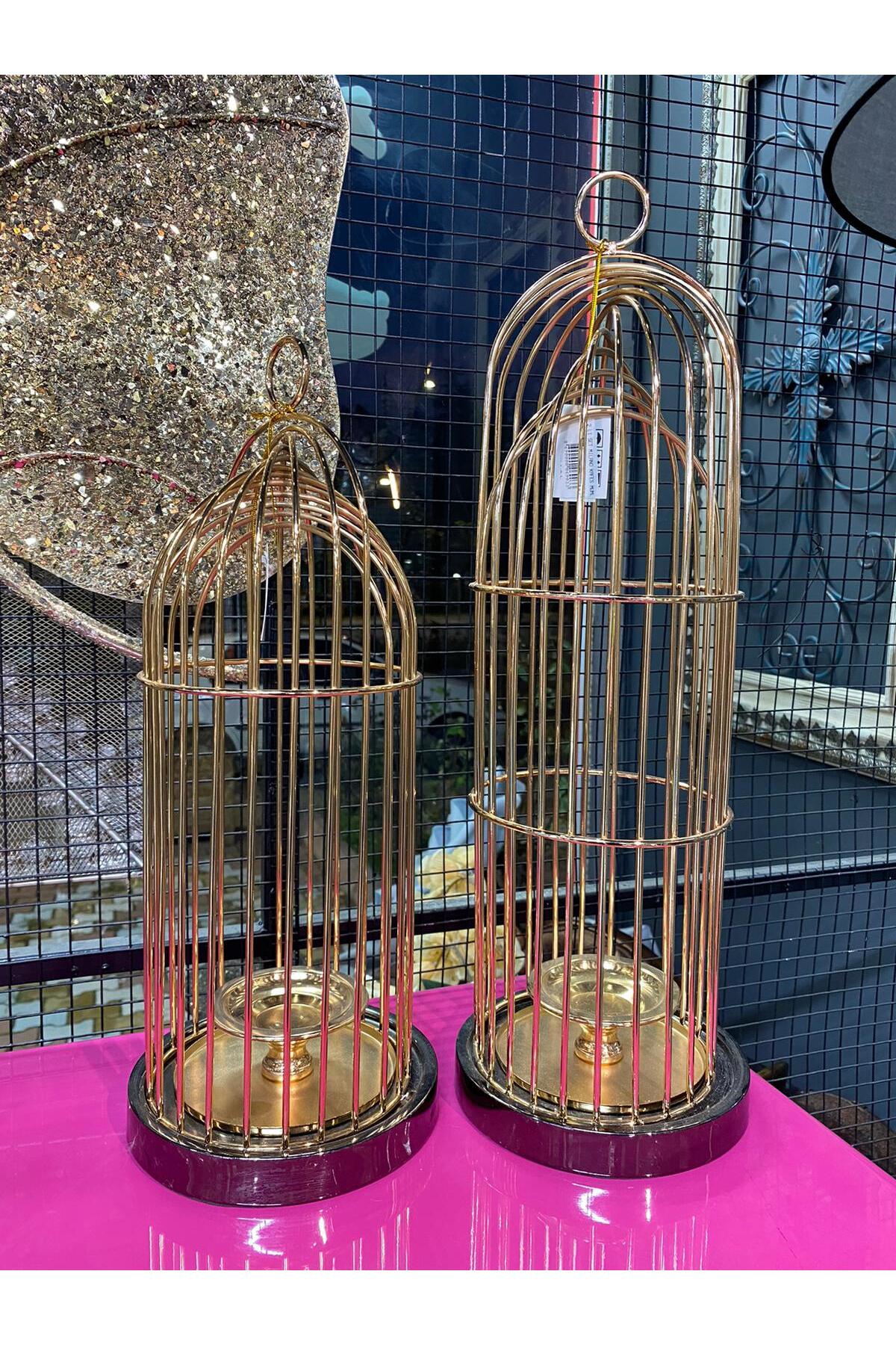 Elif Aksesuar İkili Set Milano Metal Kafes Mumluk 44*16-51*16Cm