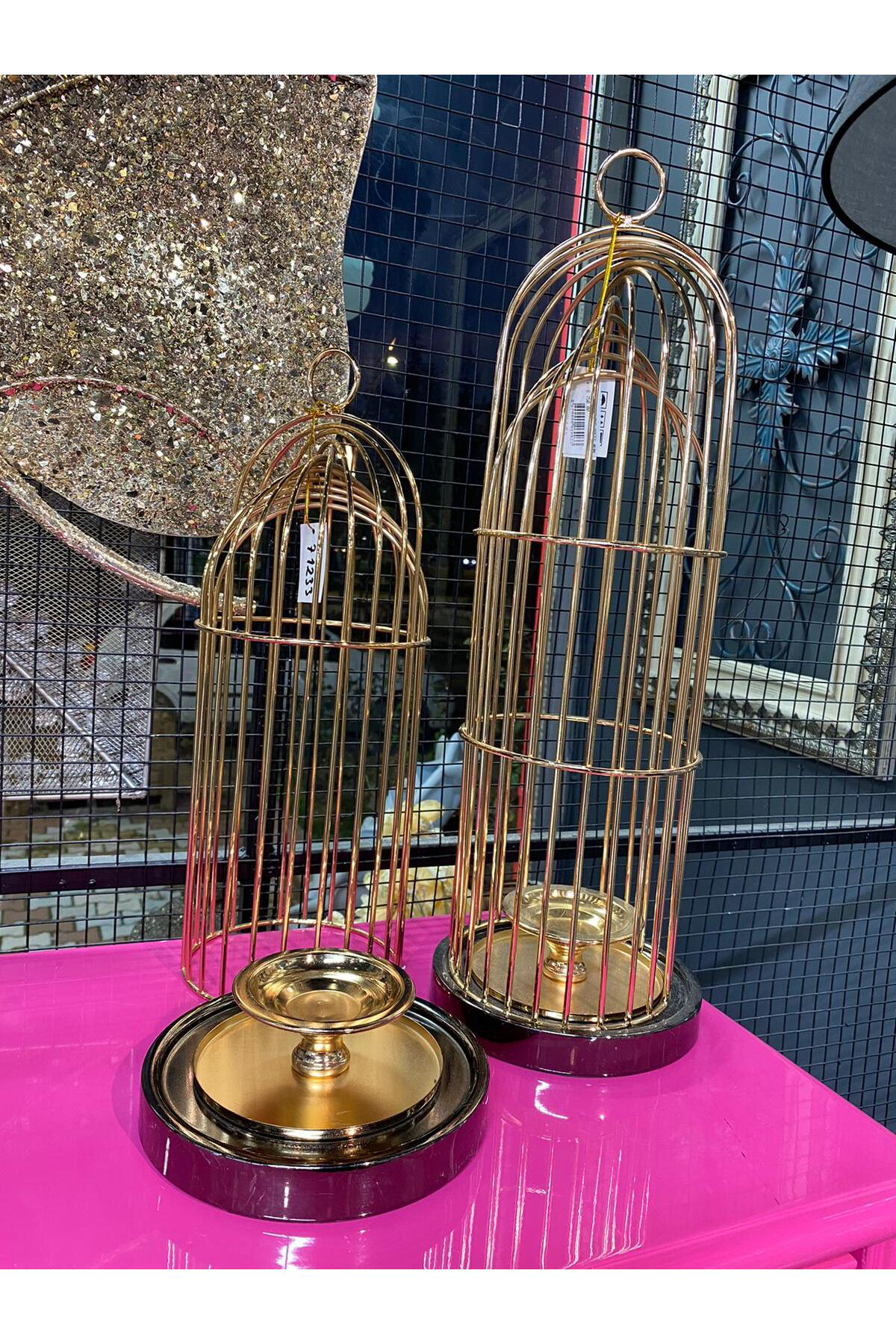 Elif Aksesuar İkili Set Milano Metal Kafes Mumluk 44*16-51*16Cm