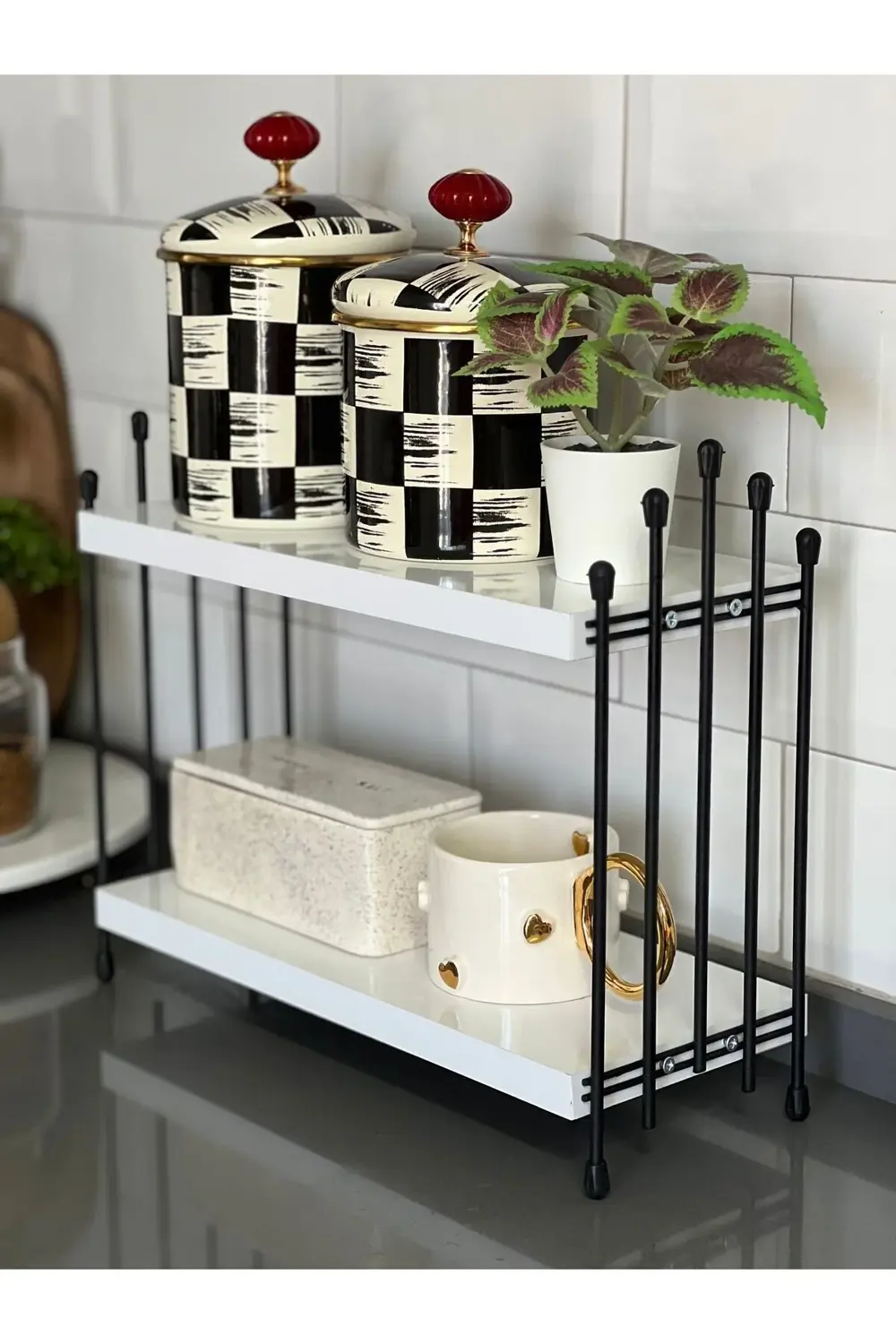 İKİLİ TEL RAF Mutfak Raf BEYAZ Tezgah Üstü Raf Kahve Köşesi Raf B