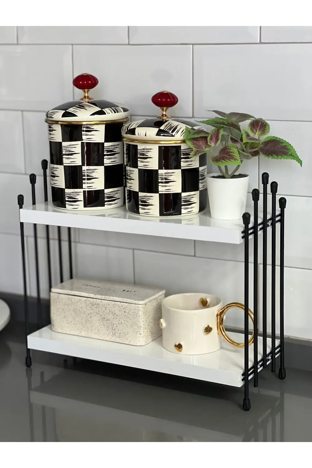 İKİLİ TEL RAF Mutfak Raf BEYAZ Tezgah Üstü Raf Kahve Köşesi Raf B