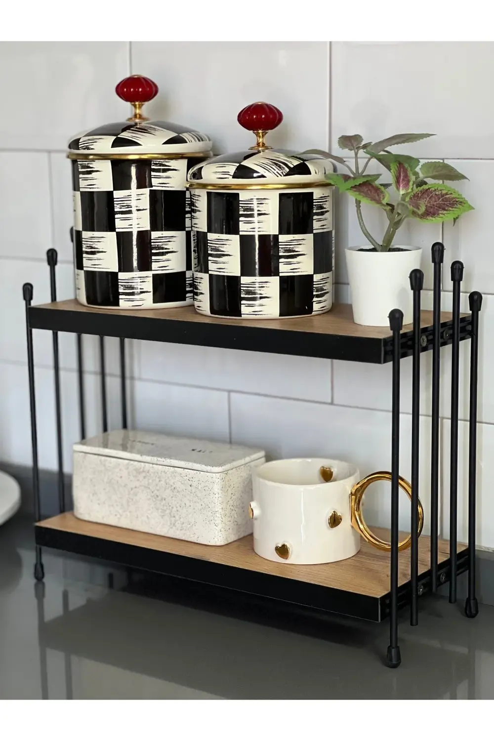 İKİLİ TEL RAF Mutfak Raf ÇAM Tezgah Üstü Raf Kahve Köşesi Raf Ban