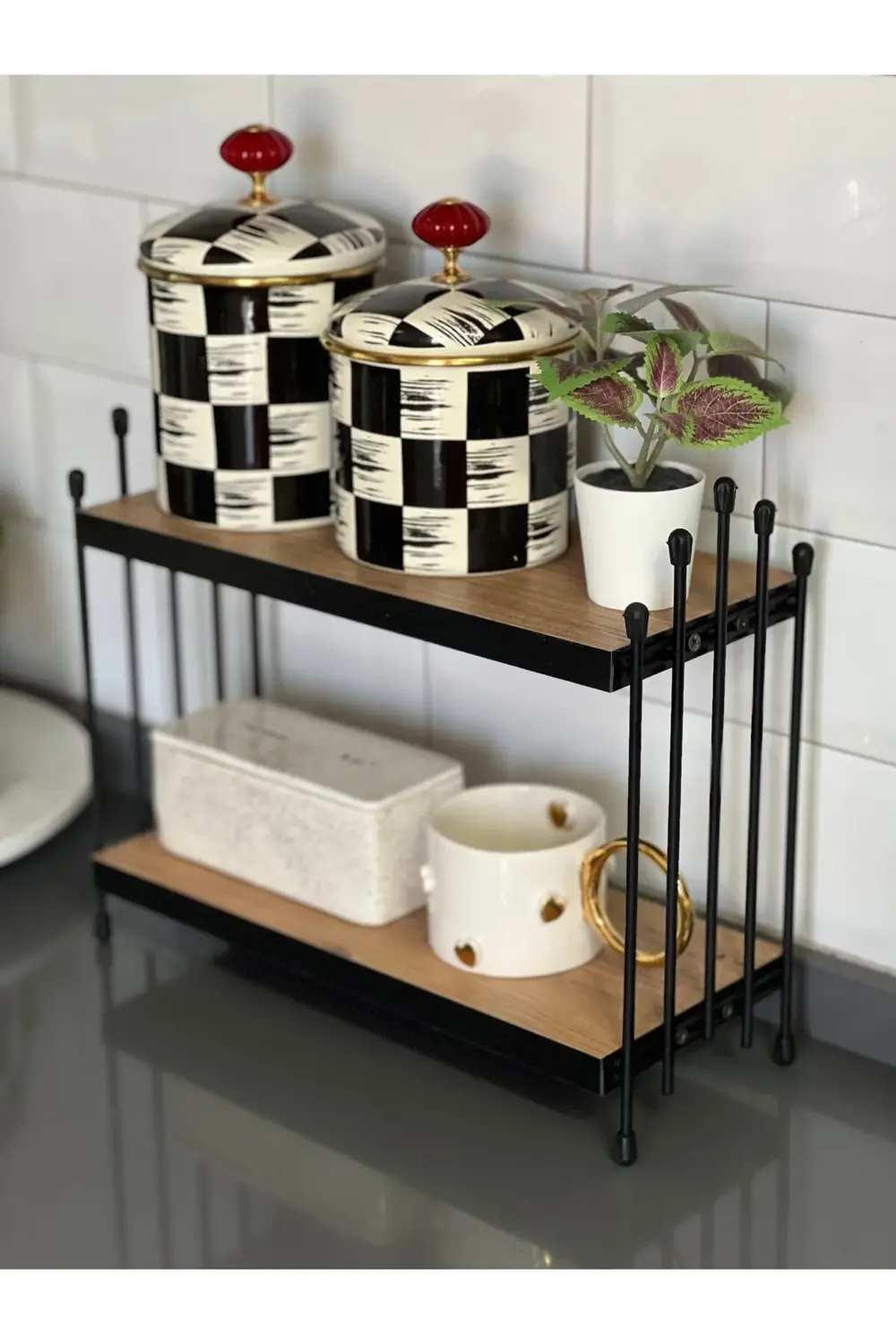 İKİLİ TEL RAF Mutfak Raf ÇAM Tezgah Üstü Raf Kahve Köşesi Raf Ban