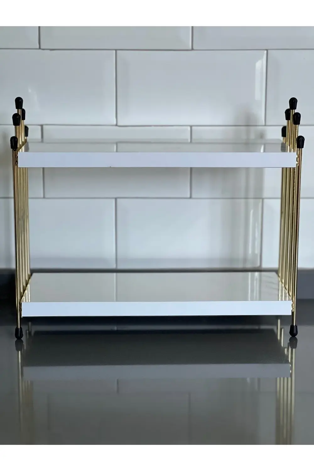 İKİLİ TEL RAF Mutfak Raf GOLD BEYAZ Tezgah Üstü Raf Kahve Köşesi