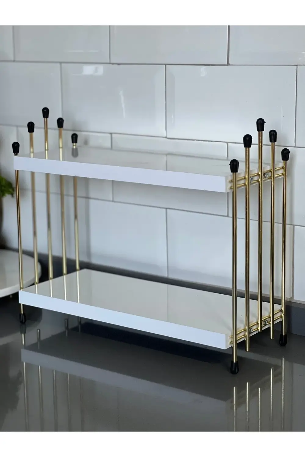İKİLİ TEL RAF Mutfak Raf GOLD BEYAZ Tezgah Üstü Raf Kahve Köşesi