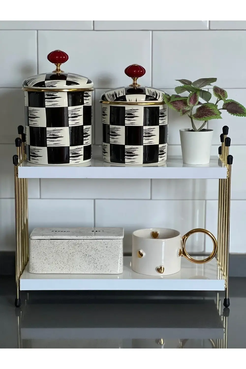 İKİLİ TEL RAF Mutfak Raf GOLD BEYAZ Tezgah Üstü Raf Kahve Köşesi