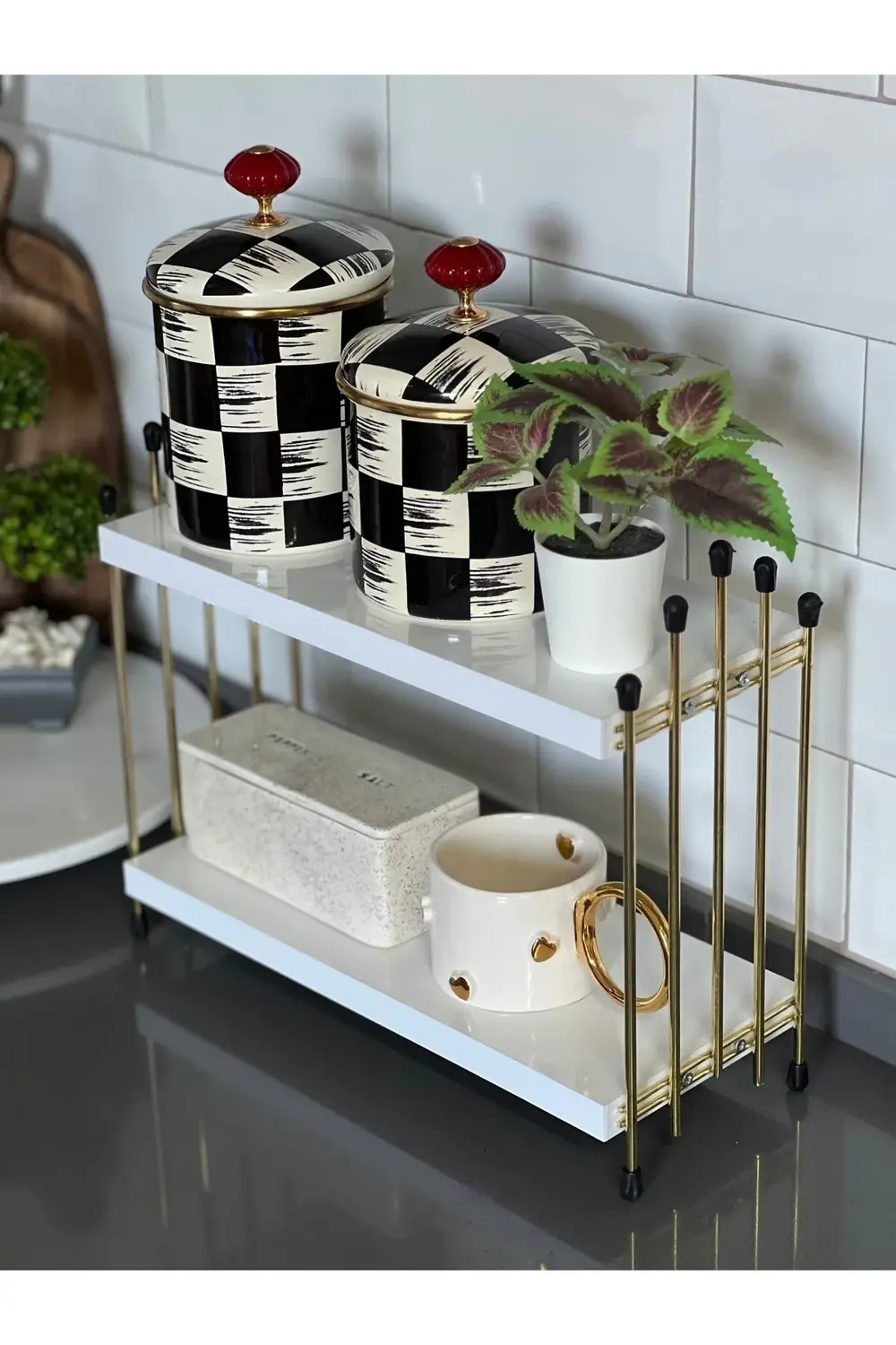 İKİLİ TEL RAF Mutfak Raf GOLD BEYAZ Tezgah Üstü Raf Kahve Köşesi