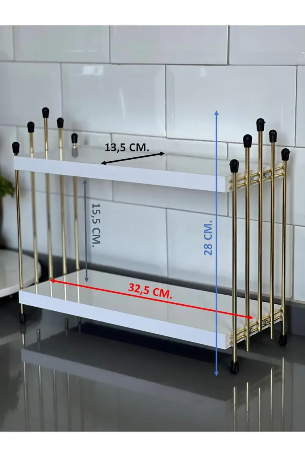 İKİLİ TEL RAF Mutfak Raf GOLD BEYAZ Tezgah Üstü Raf Kahve Köşesi