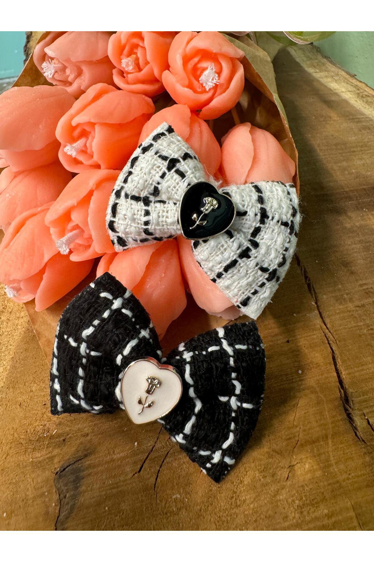 Arescollection İkili Tüvit Kumaş El Yapimi Pens Yan Toka Seti