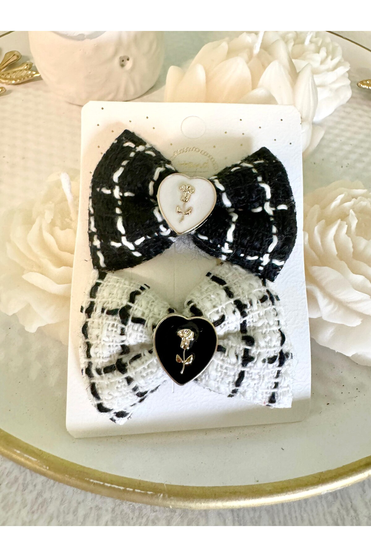 Arescollection İkili Tüvit Kumaş El Yapimi Pens Yan Toka Seti