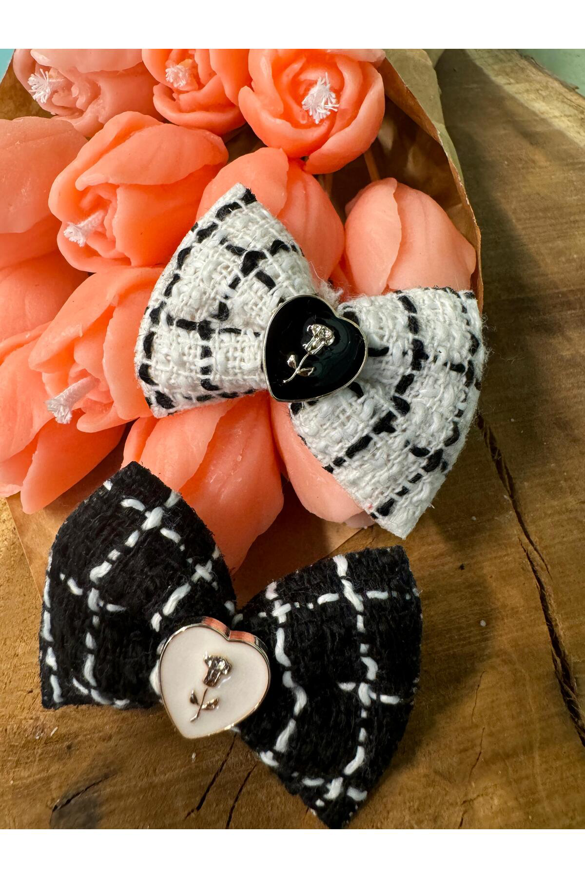 Arescollection İkili Tüvit Kumaş El Yapimi Pens Yan Toka Seti