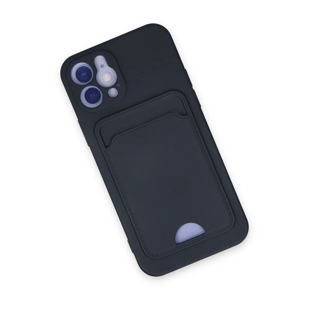 İkonik iPhone 12 Kartvizitli Silikon Kılıf - Lacivert