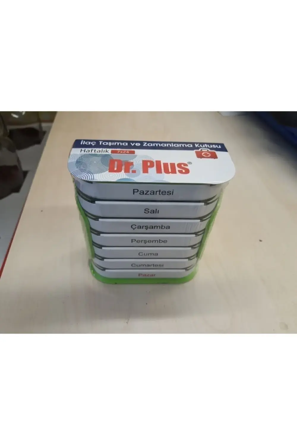 Ilaç Hap Saklama Kutusu Haftalık 7x24-(RENK:YEŞİL-MAVİ)