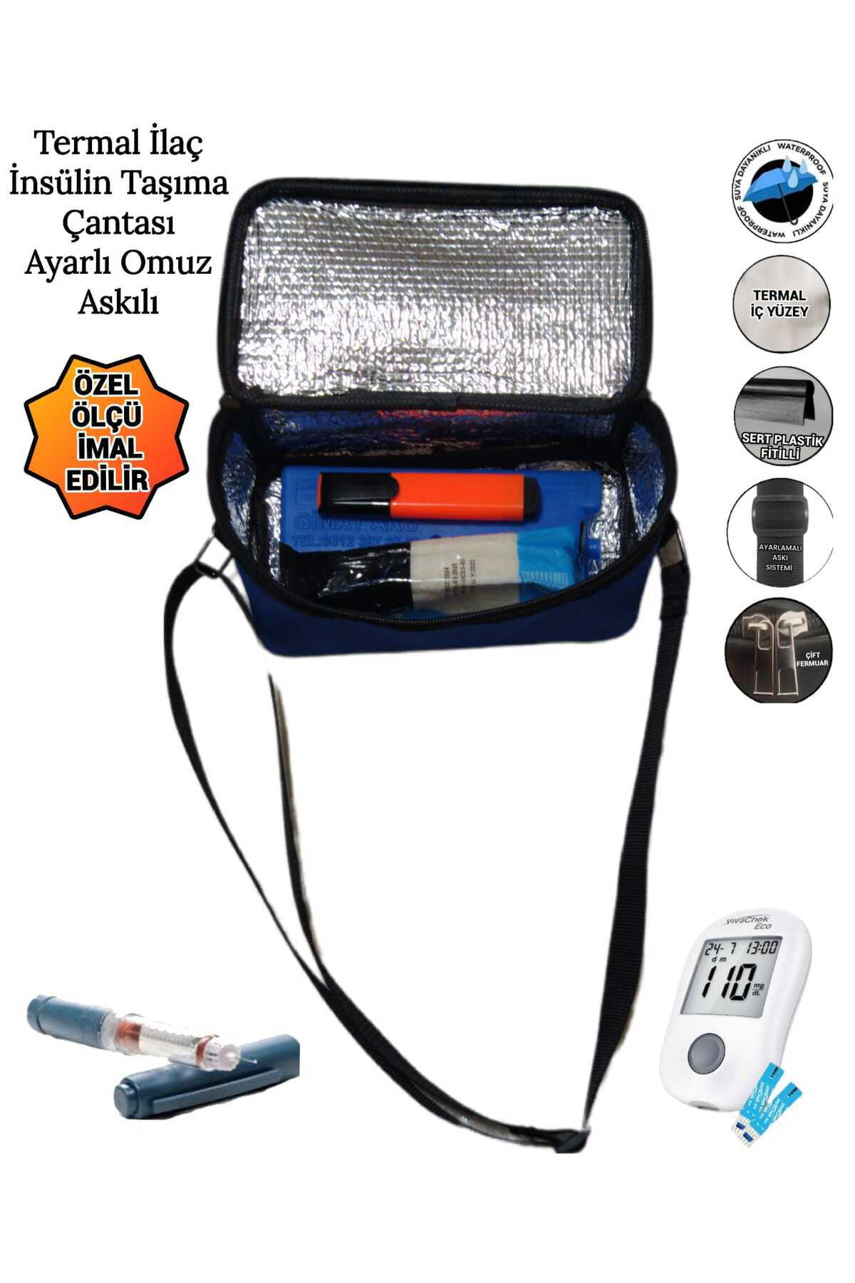 Sevbags İlaç İnsülin Taşima Termal Termos Çantasi Ayarli Omuz Askili Omuz