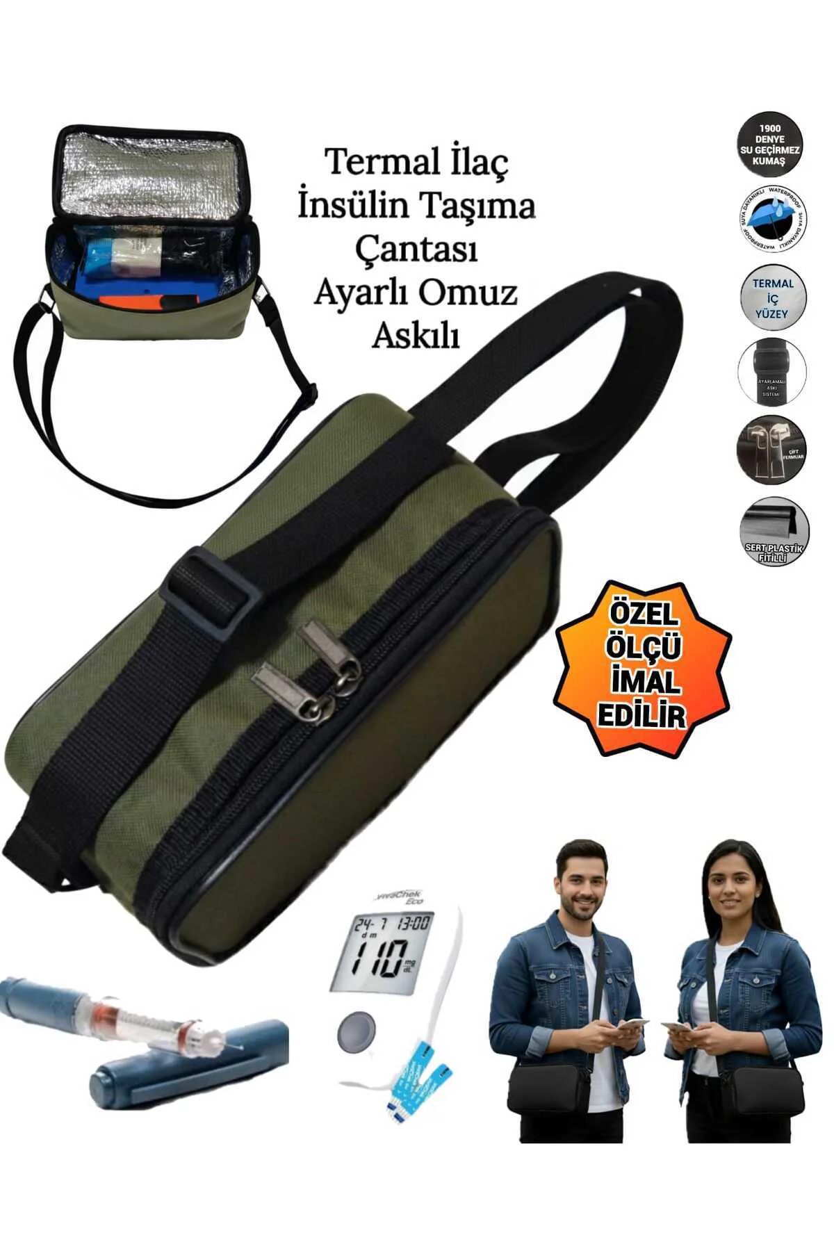 İlaç İnsülin Taşıma Termal Termos Çantası Ayarlı Omuz Askılı Omuz