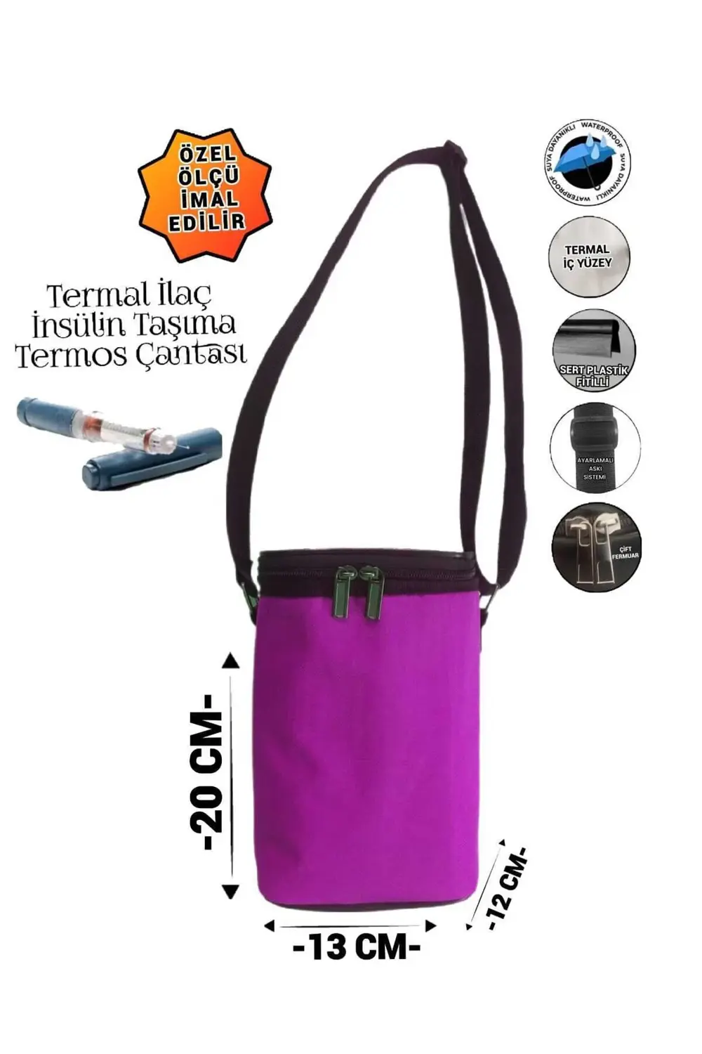 İlaç İnsülin Taşıma Termal Termos Çantası Ayarlı Omuz Askılı
