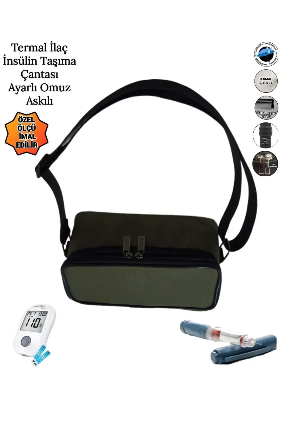 İlaç İnsülin Taşıma Termal Termos Çantası Ayarlı Omuz Askılı Omuz