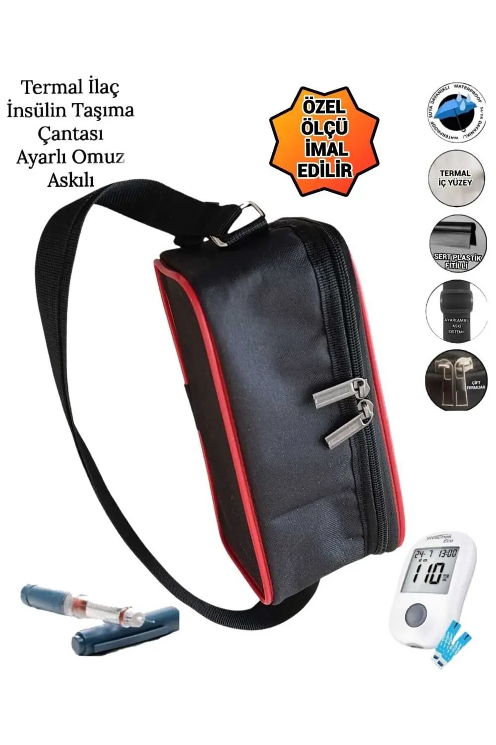 İlaç İnsülin Taşıma Termal Termos Çantası Ayarlı Omuz Askılı Omuz