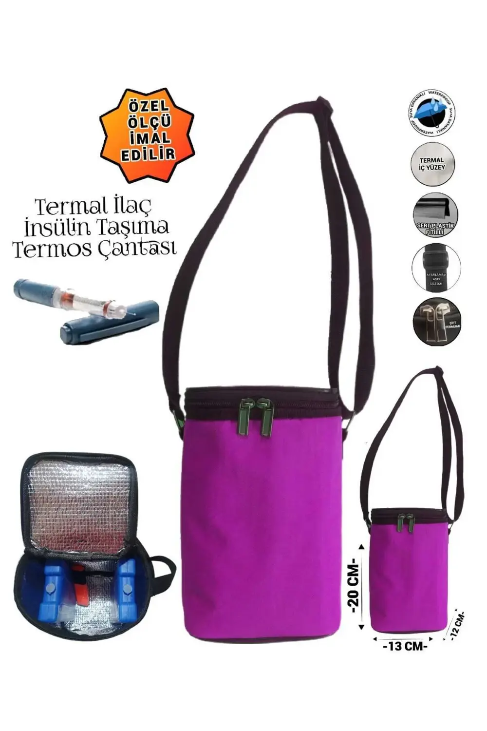 İlaç İnsülin Taşıma Termal Termos Çantası Ayarlı Omuz Askılı