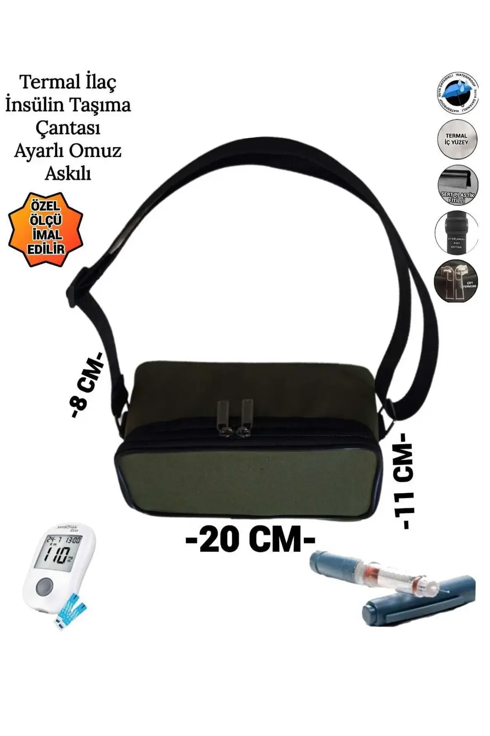 İlaç İnsülin Taşıma Termal Termos Çantası Ayarlı Omuz Askılı Omuz