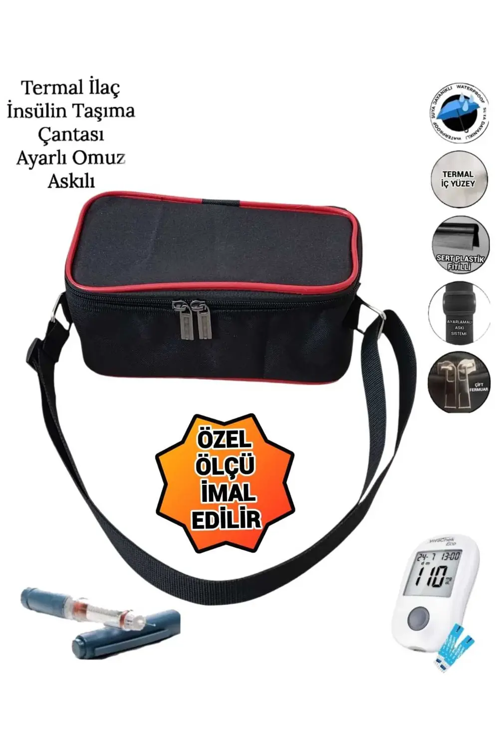 İlaç İnsülin Taşıma Termal Termos Çantası Ayarlı Omuz Askılı Omuz