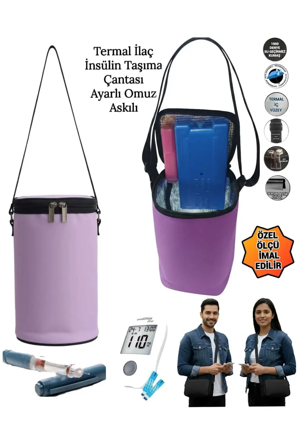 İlaç İnsülin Taşıma Termal Termos Çantası Ayarlı Omuz Askılı