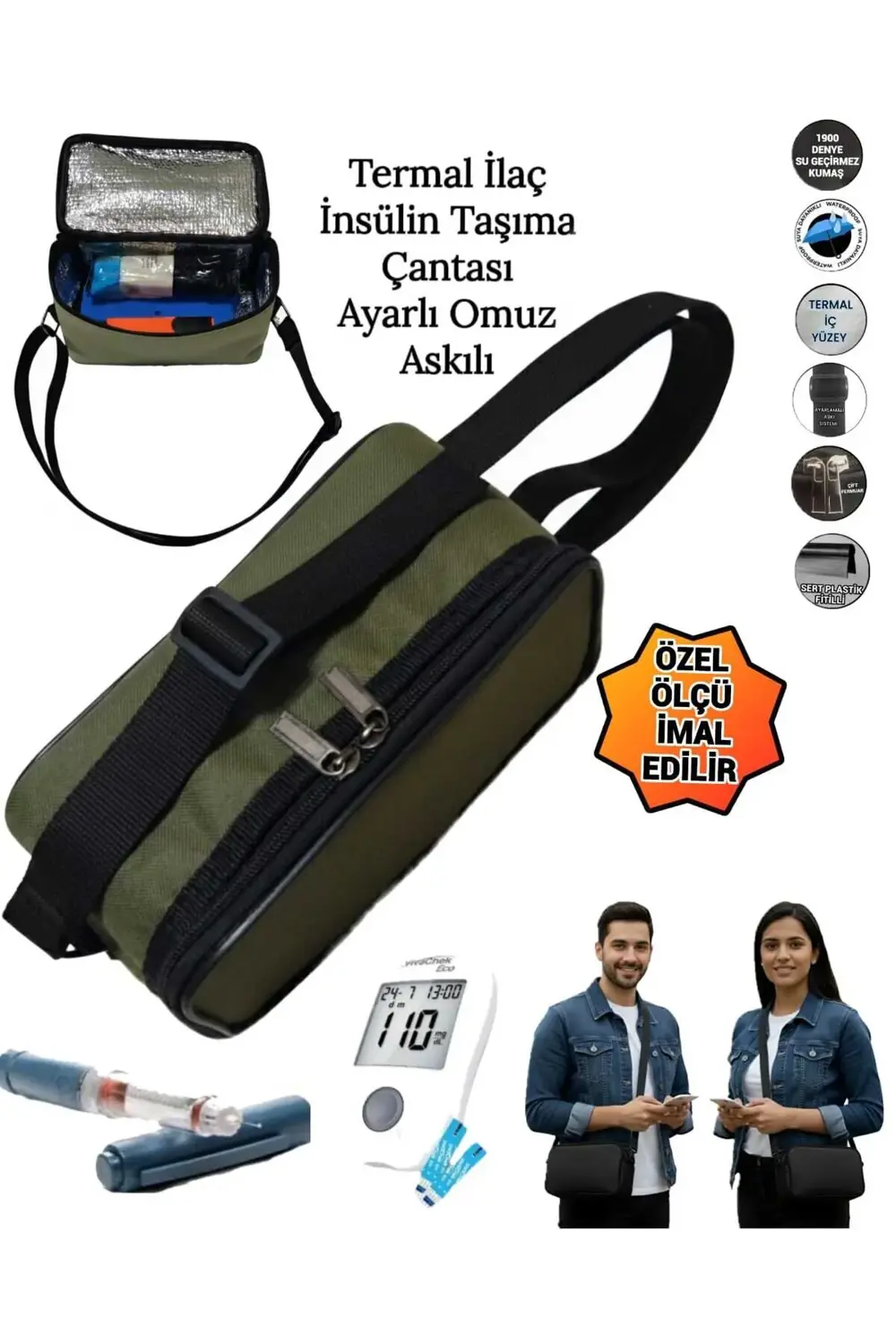 İlaç İnsülin Taşıma Termal Termos Çantası Ayarlı Omuz Askılı Omuz