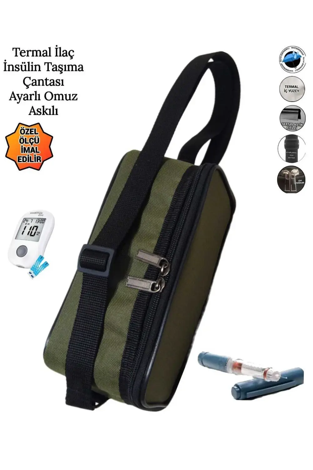 İlaç İnsülin Taşıma Termal Termos Çantası Ayarlı Omuz Askılı Omuz