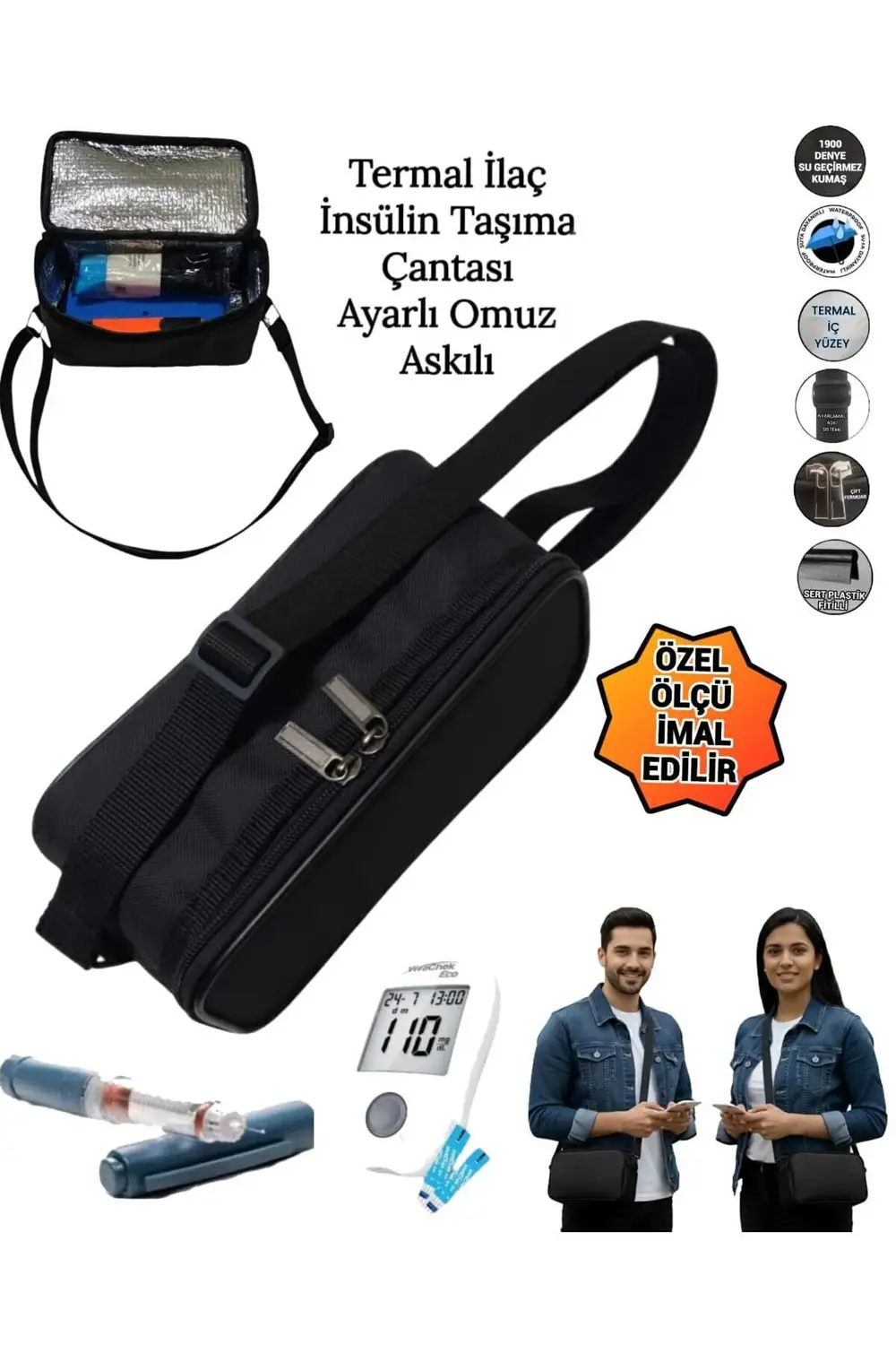 İlaç İnsülin Taşıma Termal Termos Çantası Ayarlı Omuz Askılı Omuz