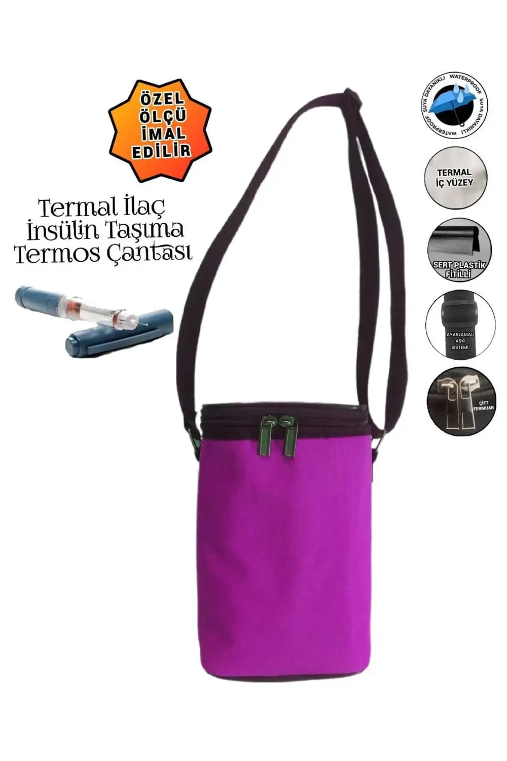 İlaç İnsülin Taşıma Termal Termos Çantası Ayarlı Omuz Askılı