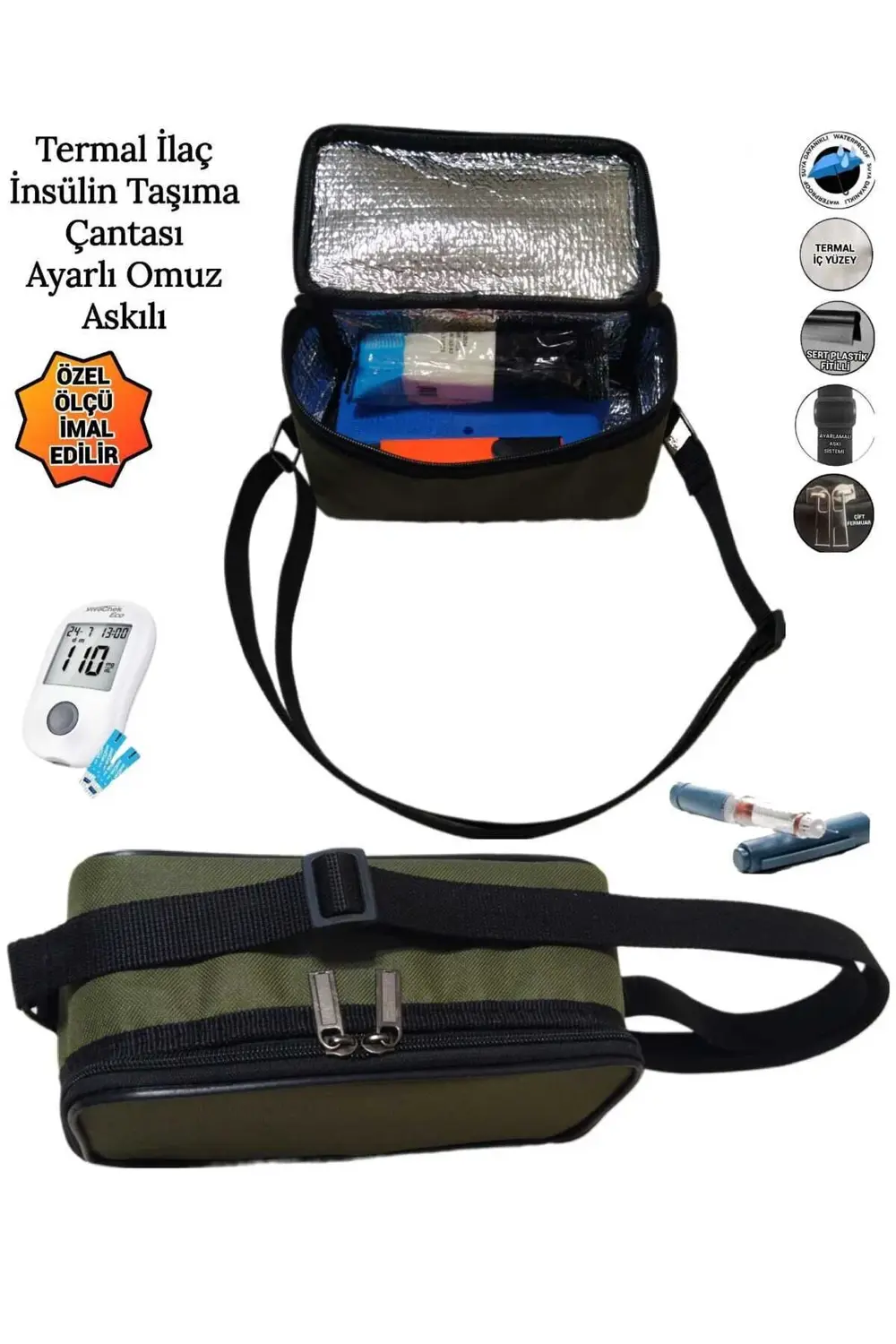 İlaç İnsülin Taşıma Termal Termos Çantası Ayarlı Omuz Askılı Omuz