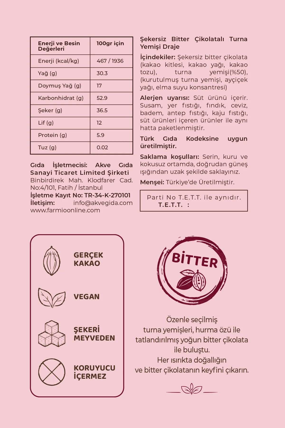 İlave Şekersiz Bitter Çikolata Kaplı Turna Yemişi - 100gr Teneke Kutu Fiyatı, Yorumları ve Özellikleri