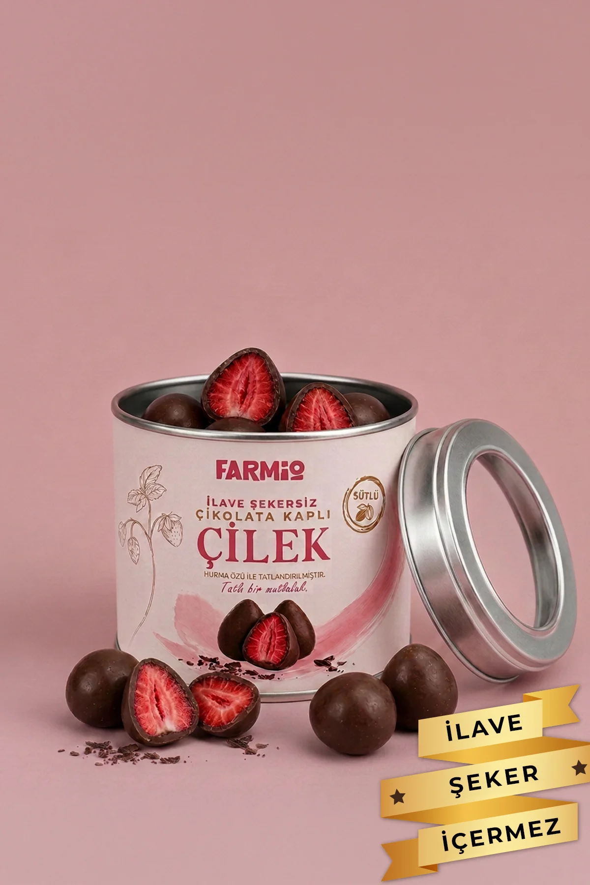 İlave Şekersiz Çikolata Kaplı Çilek - 70gr Teneke Kutu Fiyatı, Yorumları ve Özellikleri