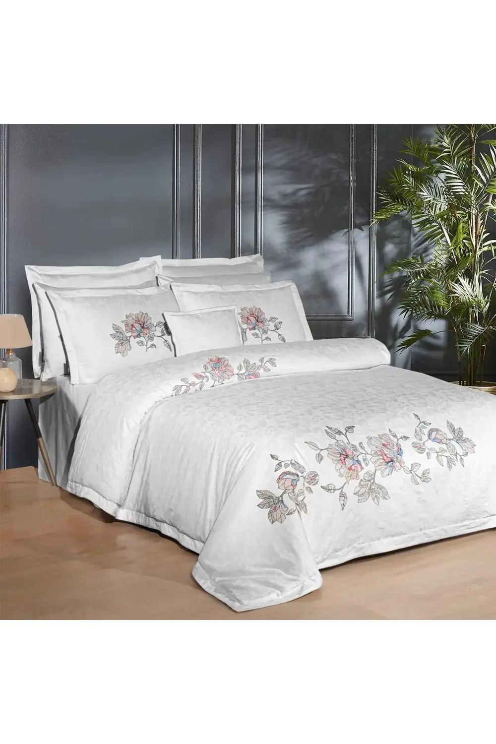 İlay Çift Kişilik %100 Pamuk Saten "300 TC" Nevresim Takımı Gri