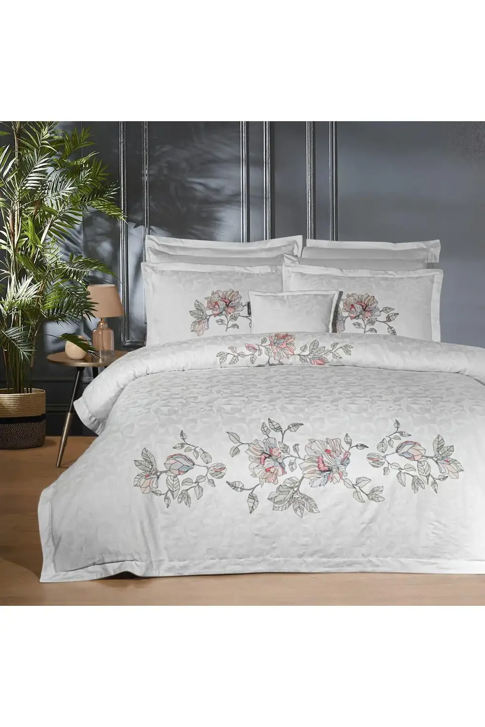 İlay Çift Kişilik %100 Pamuk Saten "300 TC" Nevresim Takımı Gri