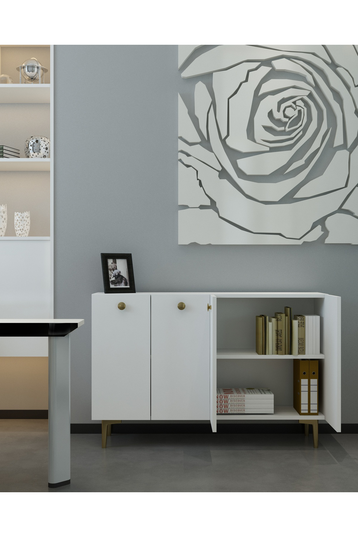 Cantek Dizayn İlayct Bohem Ofis Evrak Dolabi Beyaz-Beyaz-Siyah