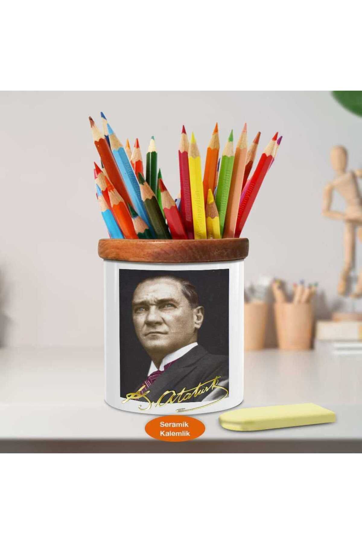 Asilmeydan İleri Bakan Mustafa Kemal Atatürk Ahşap Seramik Kalemlik - 79Ata