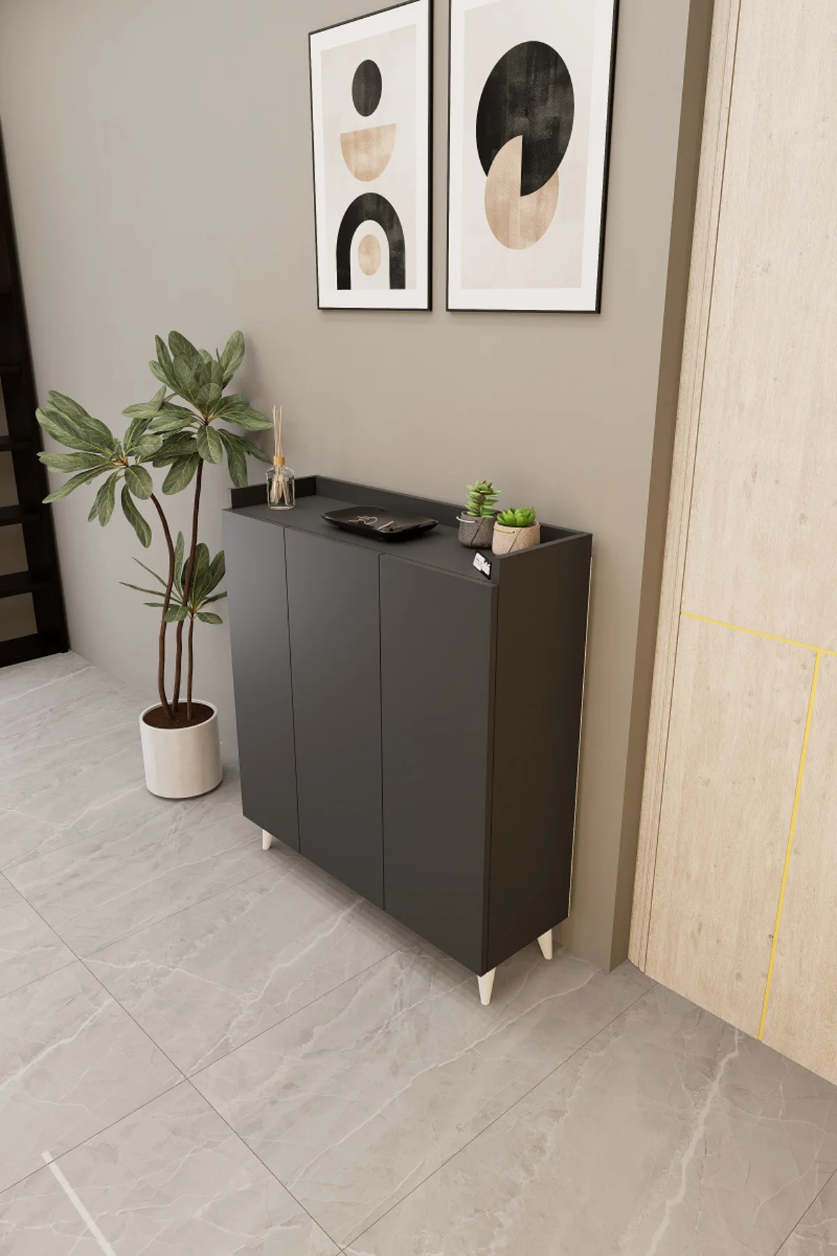 İliana 3 Kapaklı 4 Raflı Çok Amaçlı Dolap, Banyo Dolabı, Mutfak D