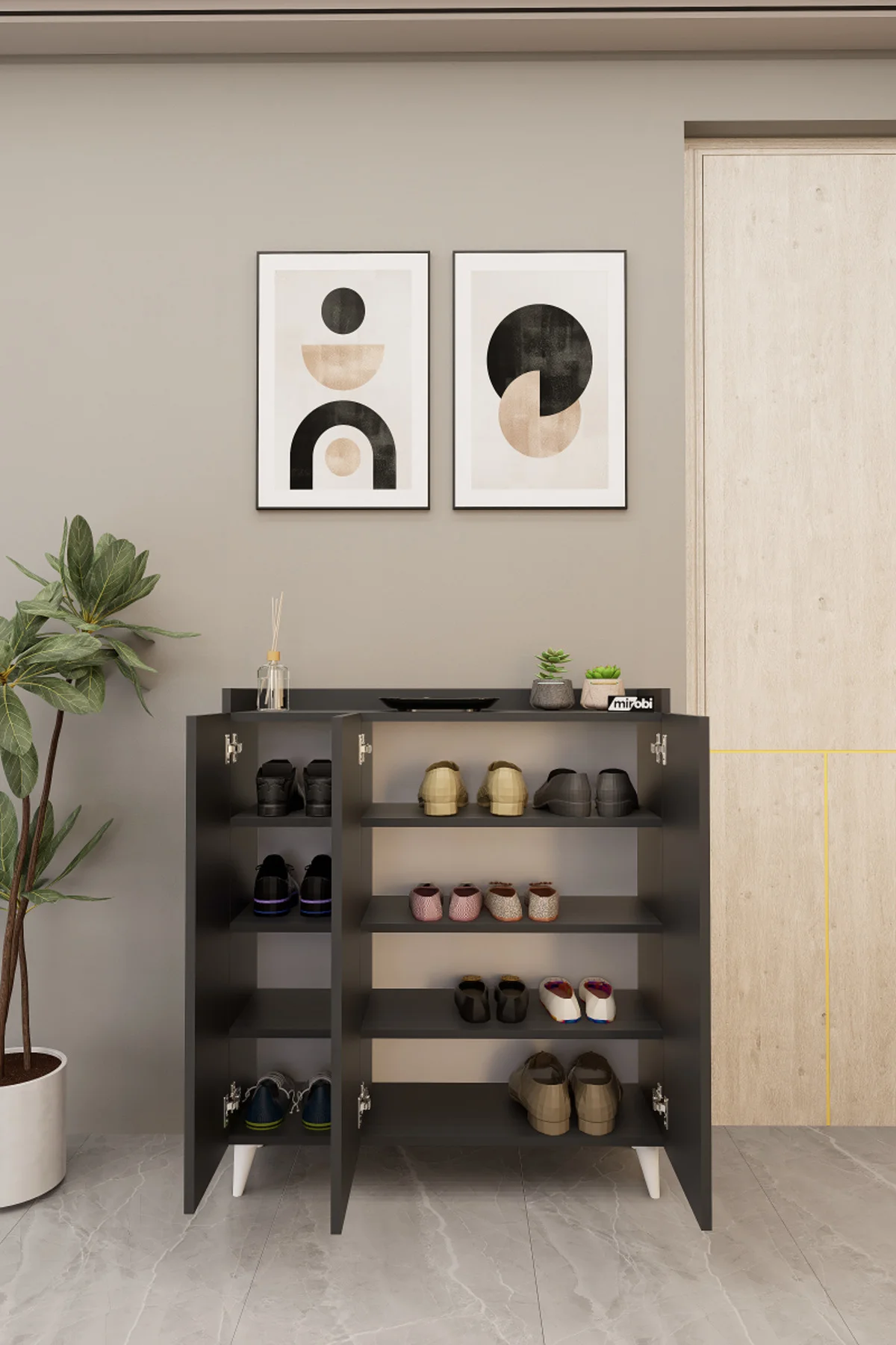 İliana 3 Kapaklı 4 Raflı Çok Amaçlı Dolap, Banyo Dolabı, Mutfak D