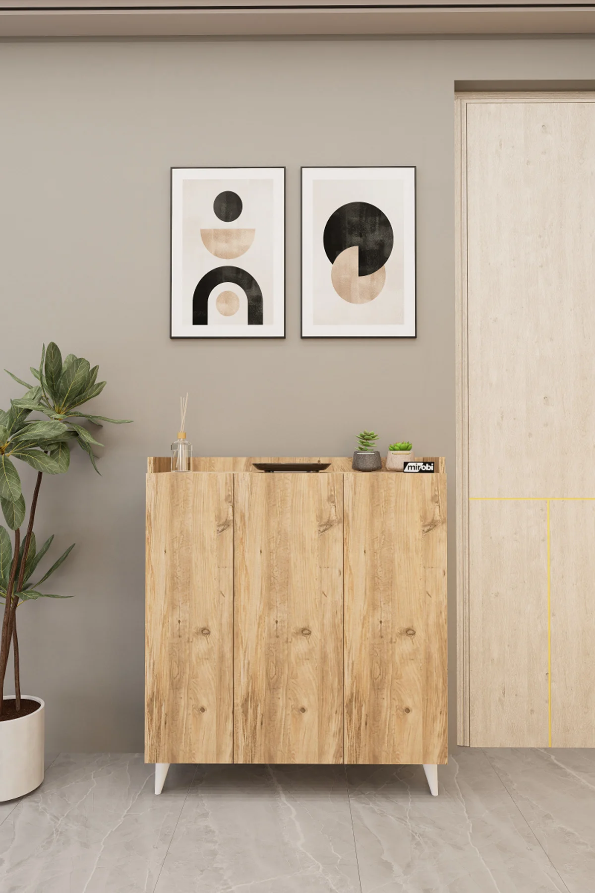 İliana 3 Kapaklı 4 Raflı Çok Amaçlı Dolap, Banyo Dolabı, Mutfak Dolabı Rivoli