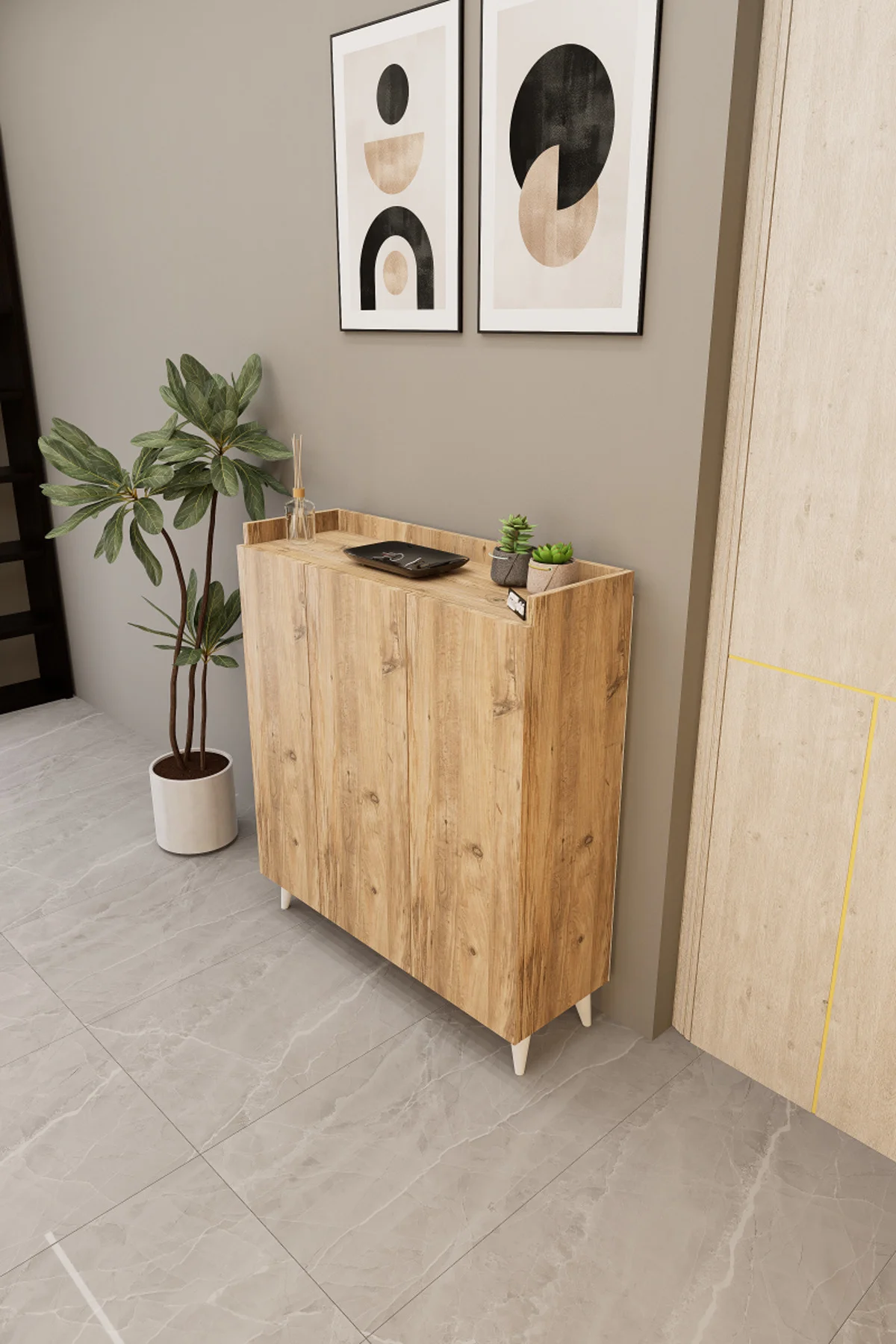 İliana 3 Kapaklı 4 Raflı Çok Amaçlı Dolap, Banyo Dolabı, Mutfak Dolabı Rivoli