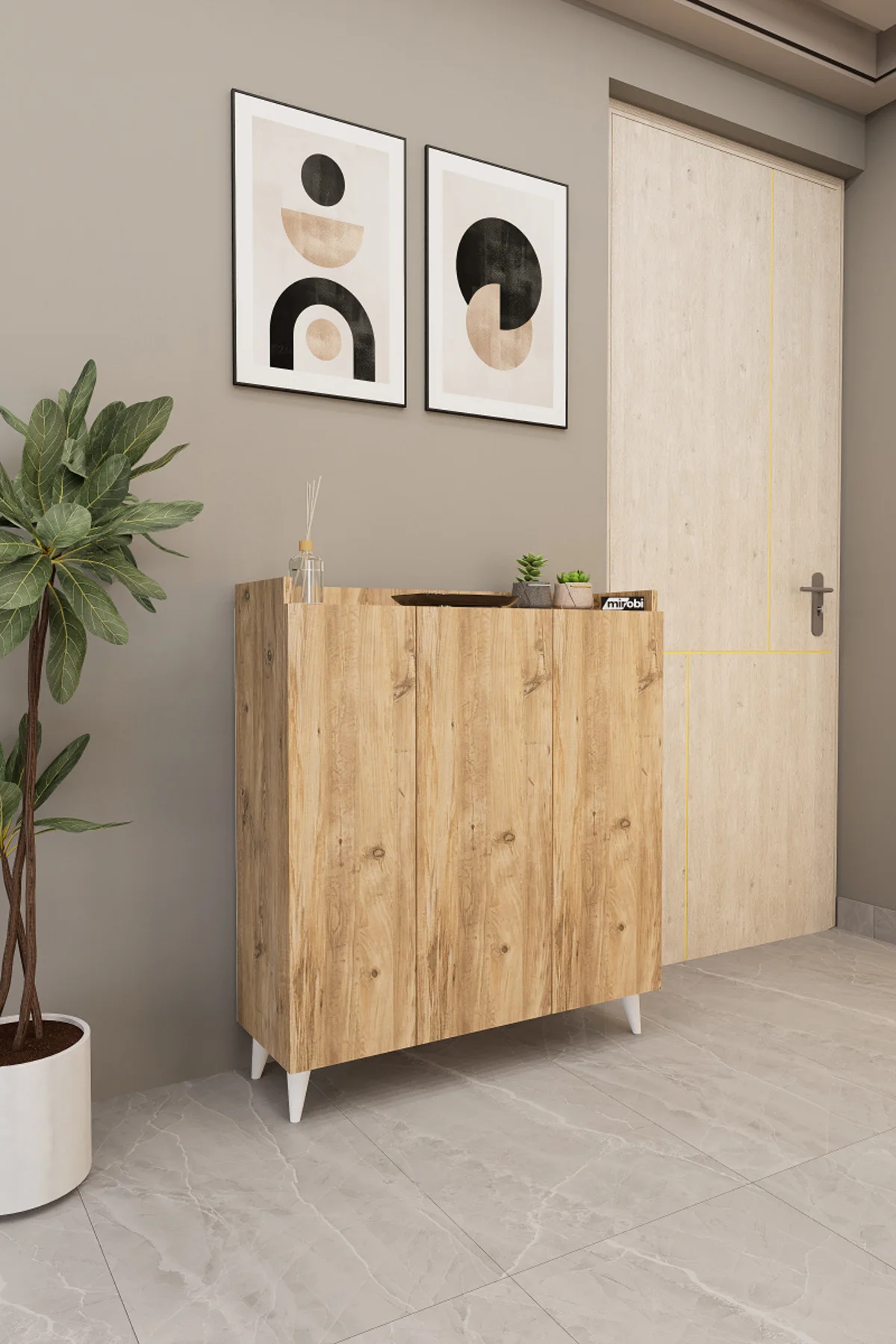 İliana 3 Kapaklı 4 Raflı Çok Amaçlı Dolap, Banyo Dolabı, Mutfak Dolabı Rivoli