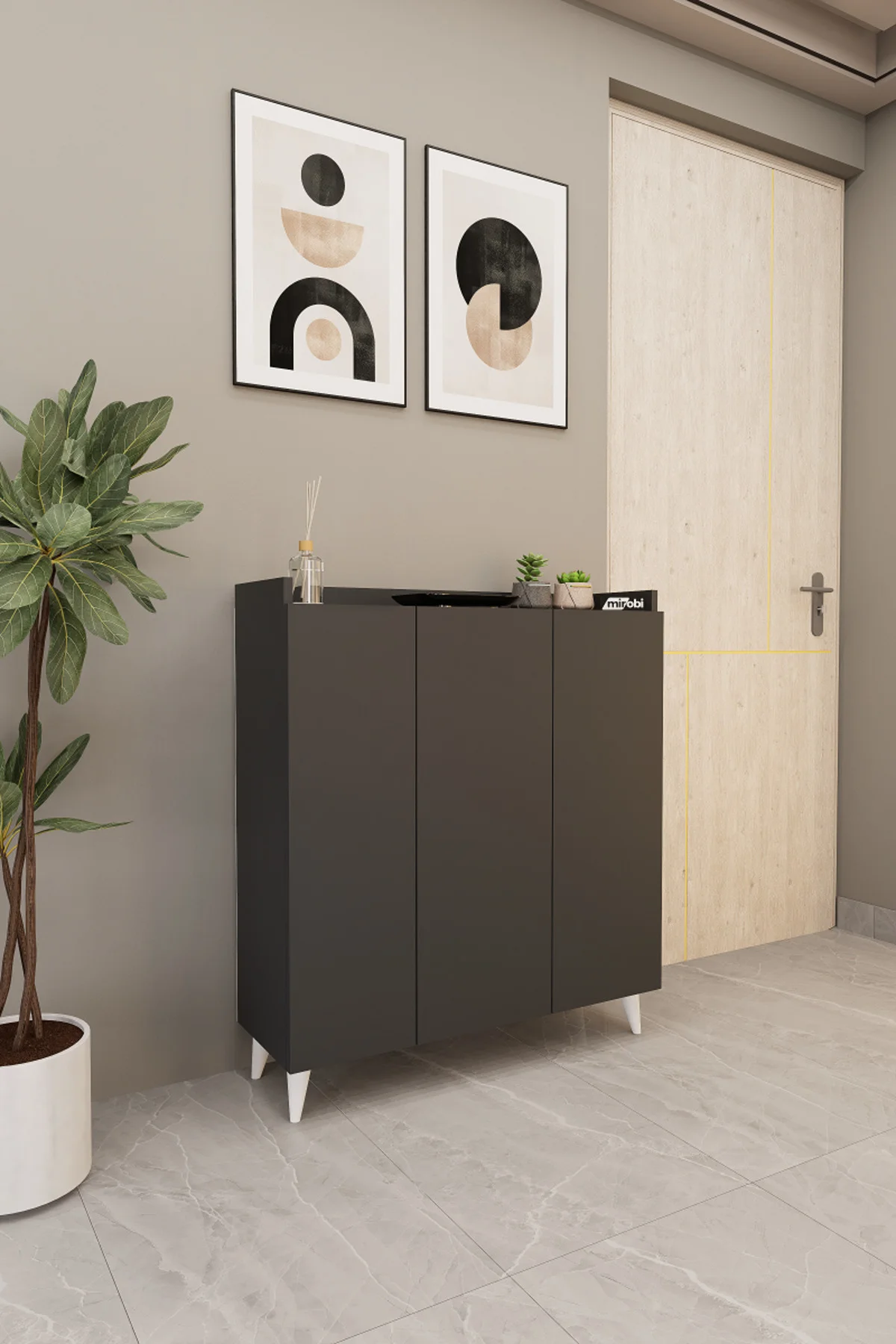 İliana 3 Kapaklı 4 Raflı Çok Amaçlı Dolap, Banyo Dolabı, Mutfak D