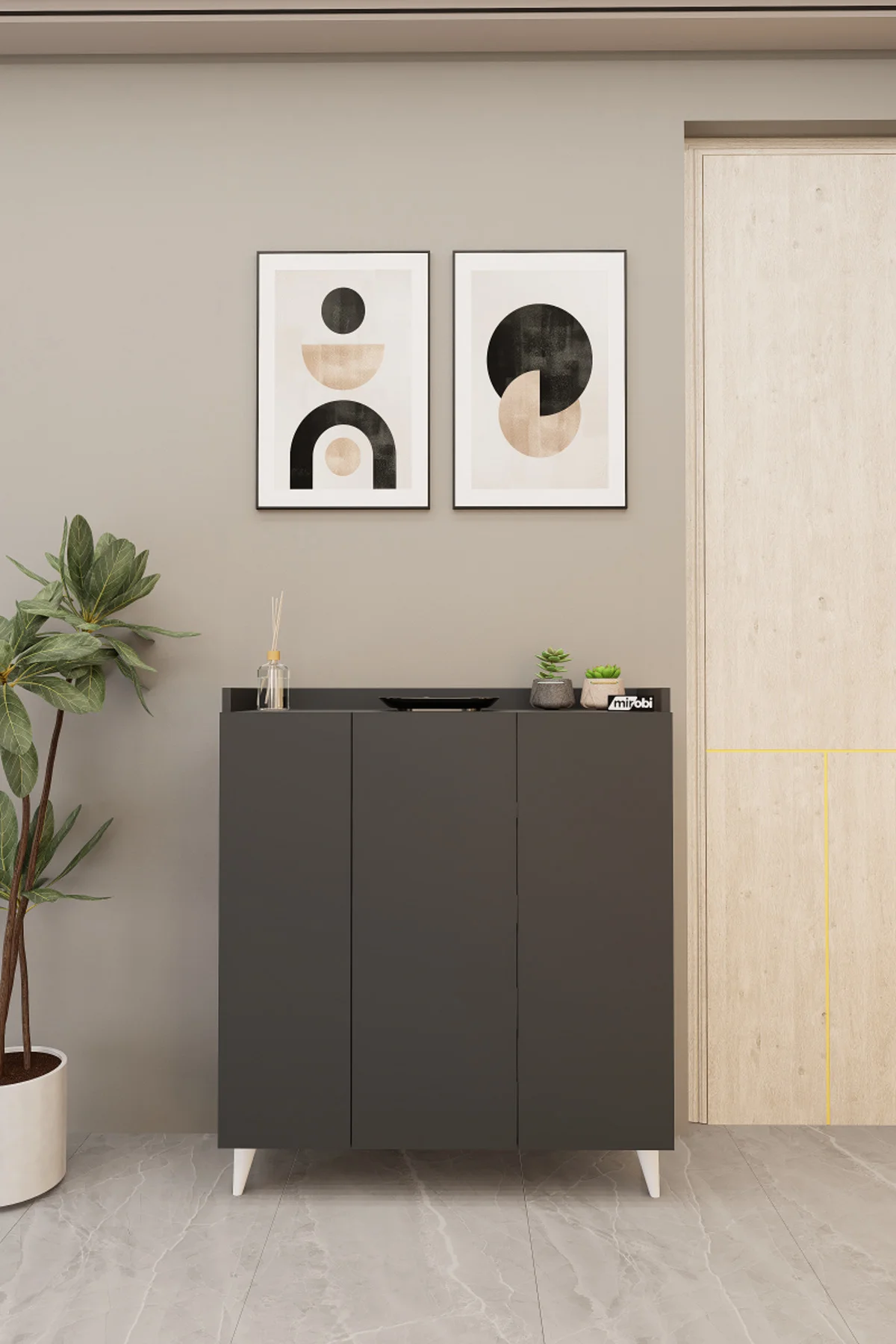 İliana 3 Kapaklı 4 Raflı Çok Amaçlı Dolap, Banyo Dolabı, Mutfak D