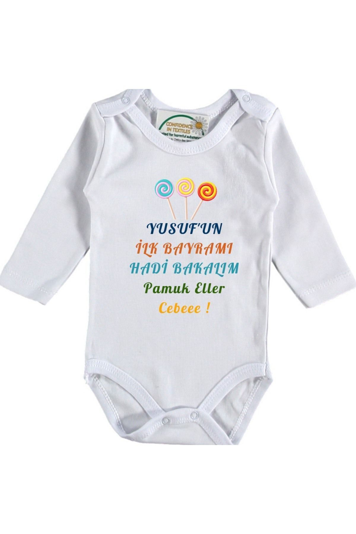 İlk bayramı Pamuk Eller Cebeee Yazılı Erkek Bebek Zıbın
