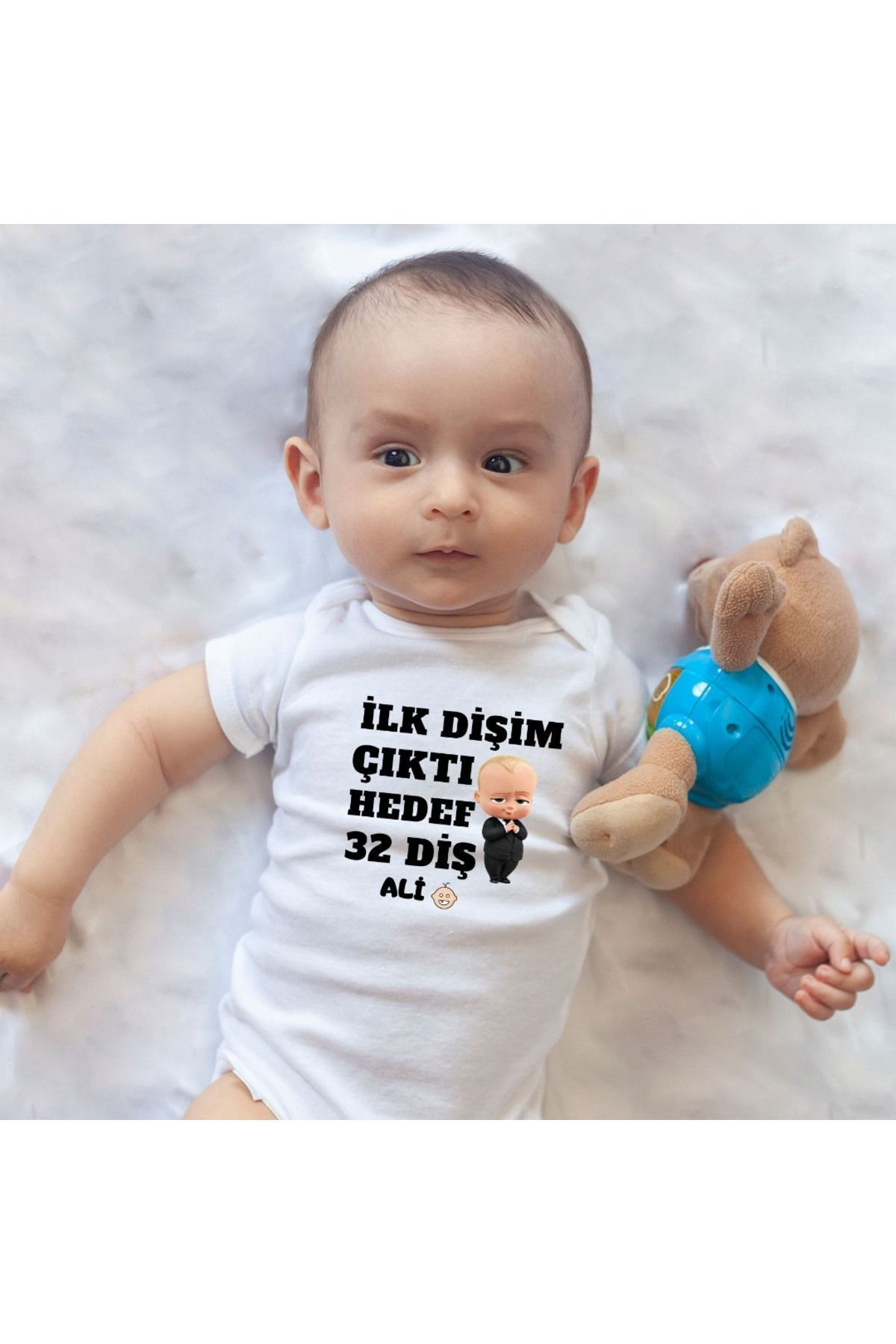 İlk Dişim Çıktı hedef 32 Diş Yazılı Kişiye özel Bebek Zıbın