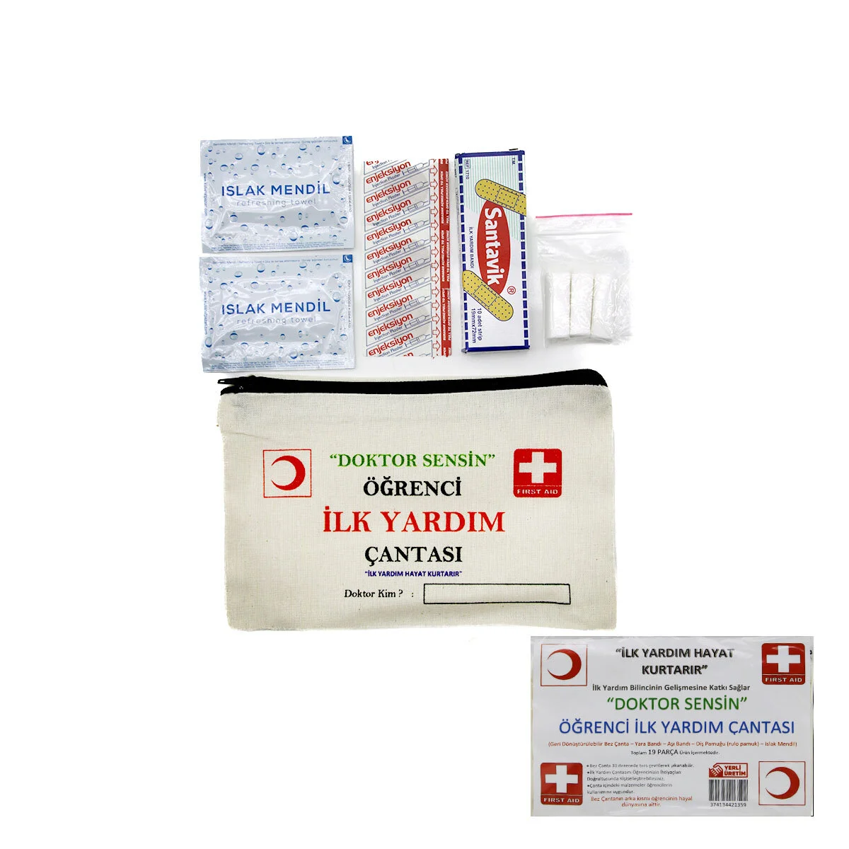 İlk Yardım 19PCS Öğrenci Çantası İlk Yardım 19PCS Öğrenci Çantası