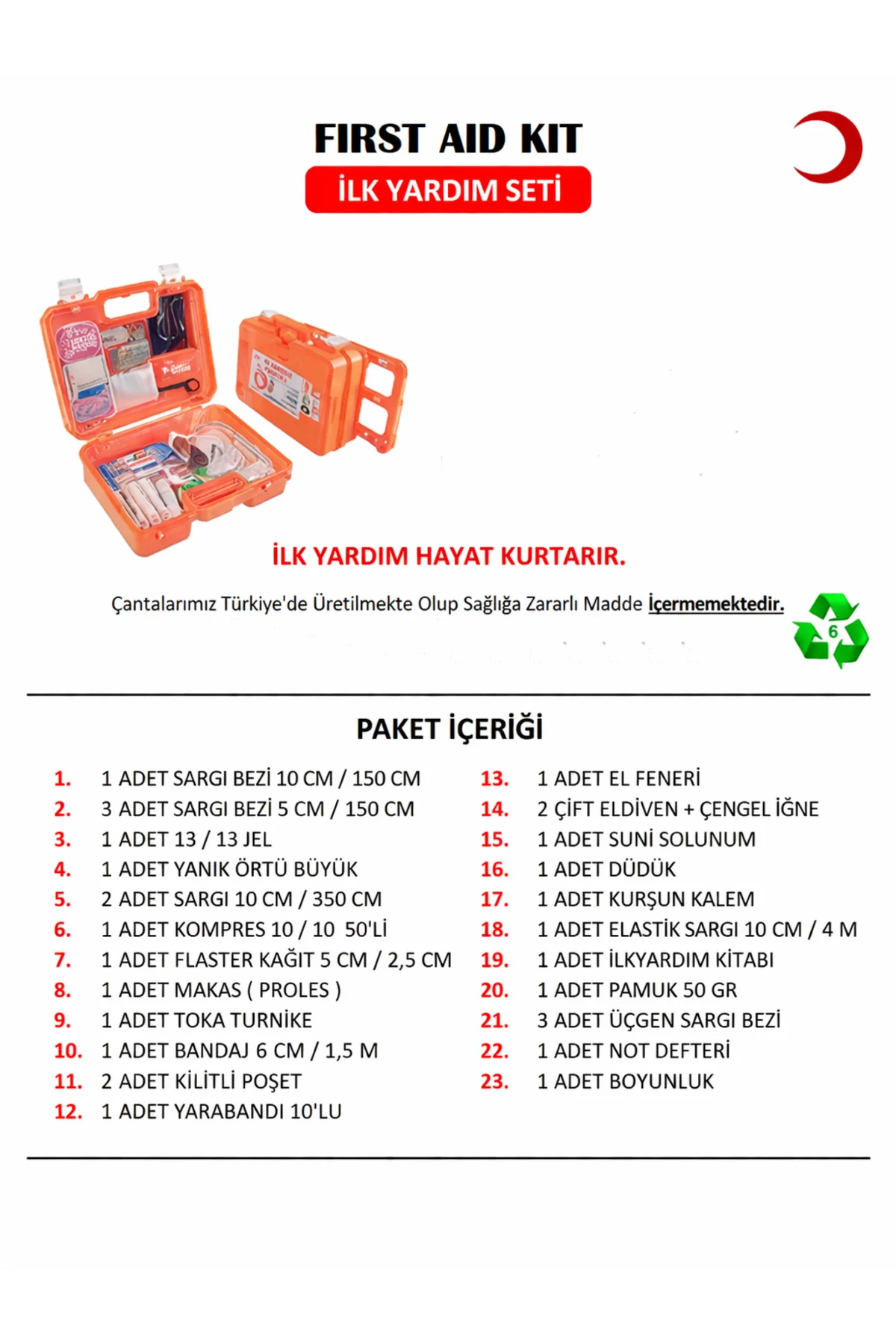 İlk Yardım Seti Dolu – Duvara Monte Plastik İlk Yardım Çantası Ac