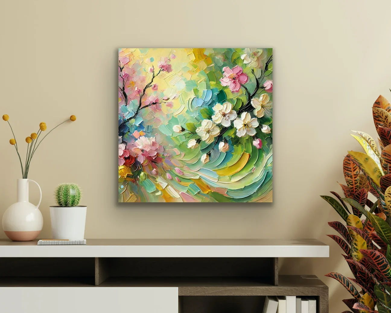 İlkbahar Kanvas Tablo 60x60cm – Şase Çerçevesiz Duvar Dekorasyonu